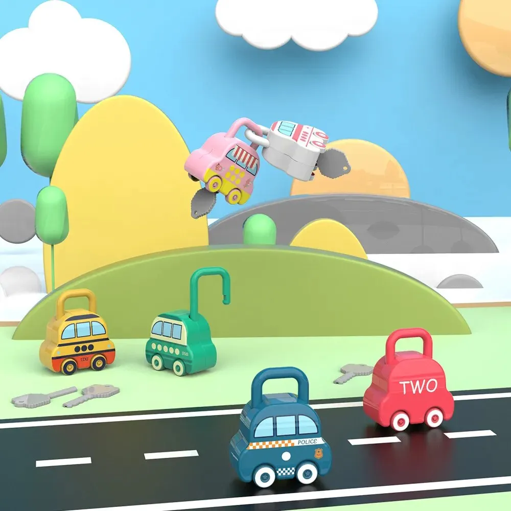 Children Montessori Toys Cartoon Car Unlocking Game Number Matching Counting Sensory Educational Learning Locks Teaching Aid Toy