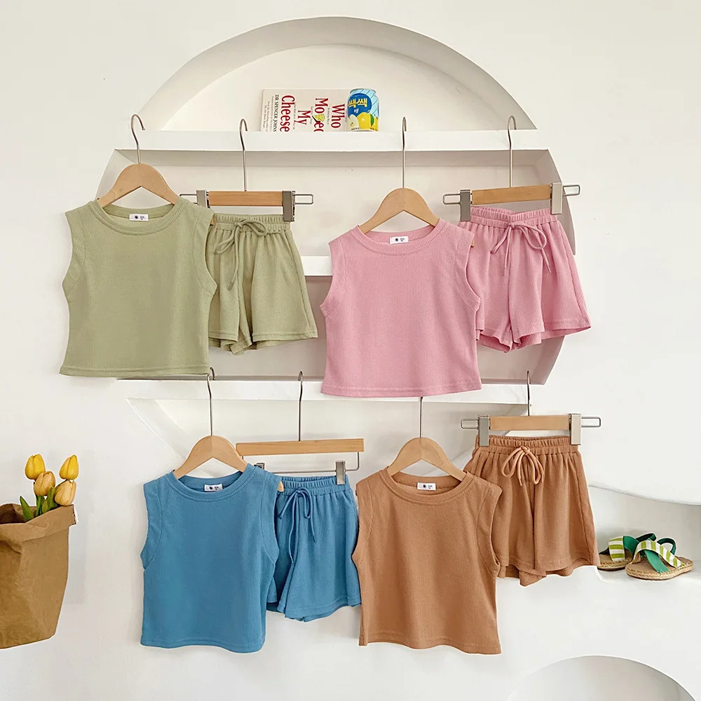 

Детский хлопковый комплект, футболка без рукавов и шорты, на Возраст 4-6 лет