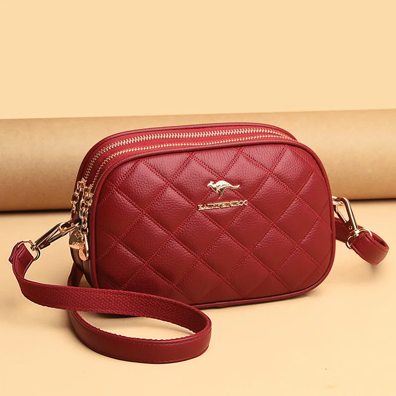 Female Simple Women Ladies PU Leather Chain Shoulder Bags Square Handbags  Messenger Bag Crossbody ROSE RED
