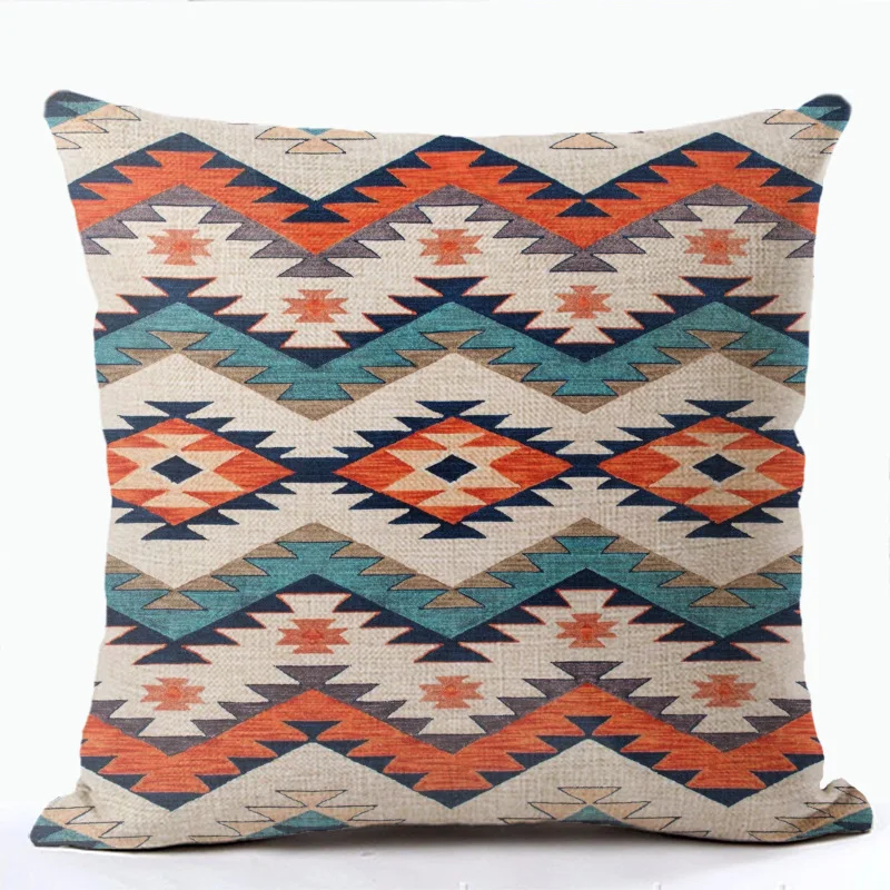 Bohemian Patterns Linen Cushions Case Multicolors Abstract Ethnic Geometry Print Decorative Pillows Case Living Room Sofa Pillow 