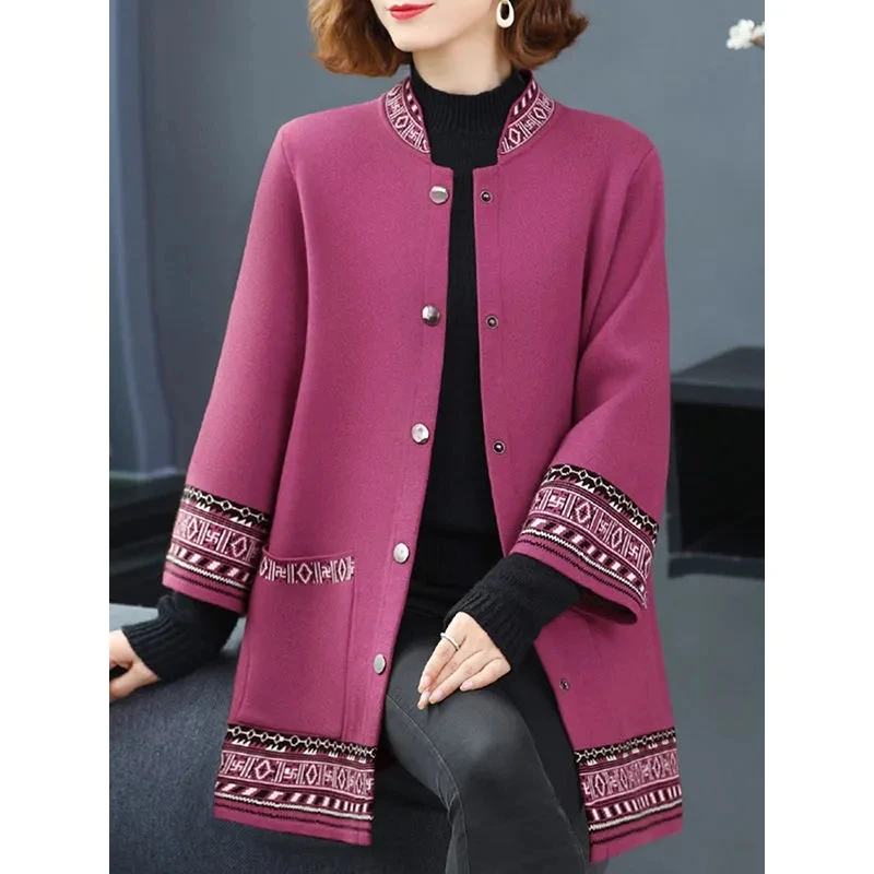 NEW Autumn Middle Aged Women Knitted Cardigan Sweater 4XL Large