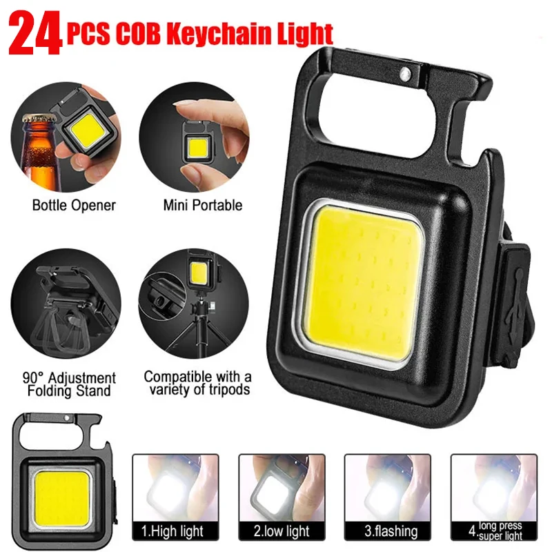 10PCS COB Flashlight Mini Protable Keychain Lamp 4 Lighting Modes Torch Outdoor Waterproof Emergency Camping Fishing Work Lights