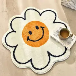 Smile Flower Shape Plush Small Rugs for Bedroom Beige Soft Fluffy Carpet Living Room Girl Kawaii Room Decor Lounge Rug Chair Mat