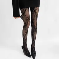 1 Piece Women 4 Colors Black White Wine Khaki Floral Romantic Hollow Out Lady Sexy Fashion Fishnet Tight Pantyhose - Image 3