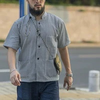 Bronson 1940s Collarless Short-Sleeve Shirt Prisoner Of War Stripes Work Shirt 2