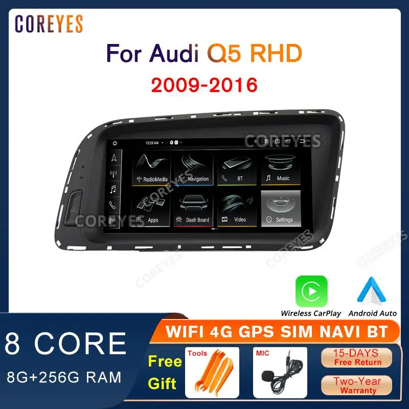 

COREYES 8.8" 1280*480P Car Carplay Radio For Audi Q5 2009-2016 Right Hand Drive Stereo Multimedia Player Android Auto Bluetooth