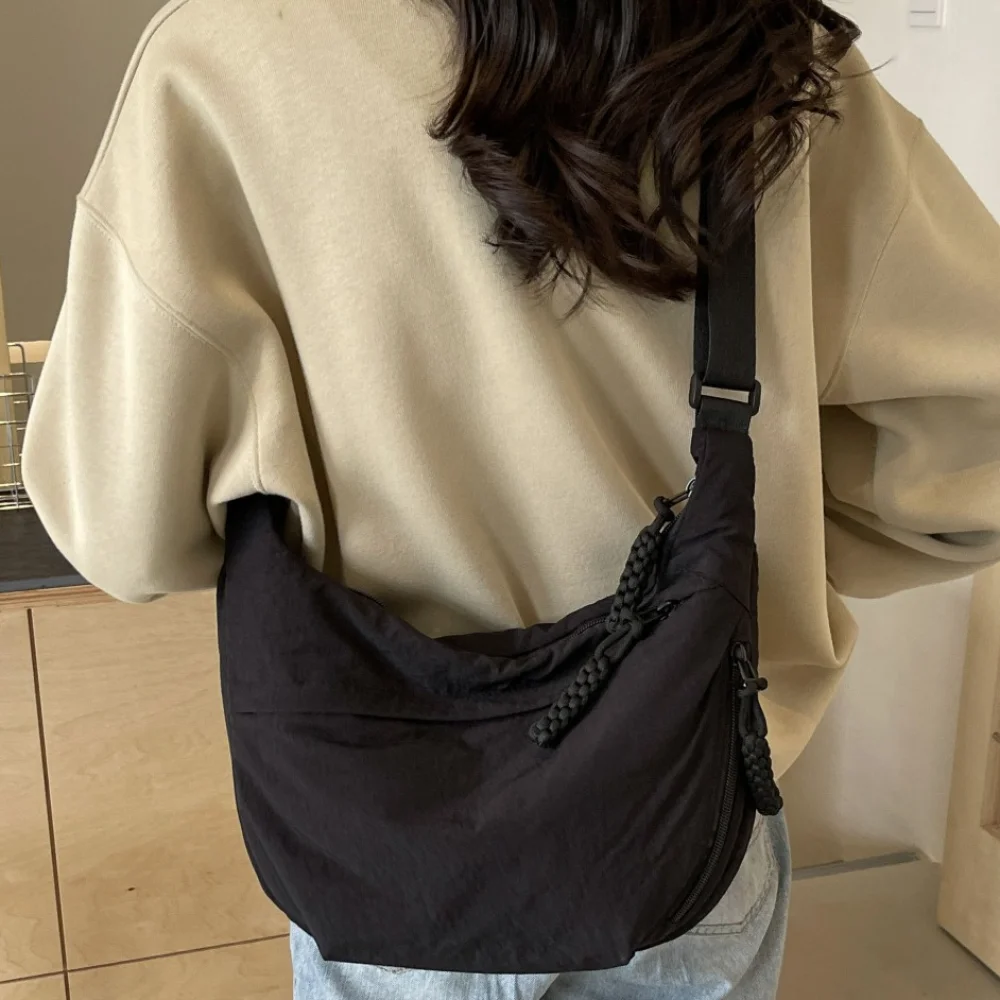 New Fashion Canvas Crossbody Bags Korean Simplified Shoulder Bag Large Capacity Sports Hobos Bag Solid Color Dumpling Bag
