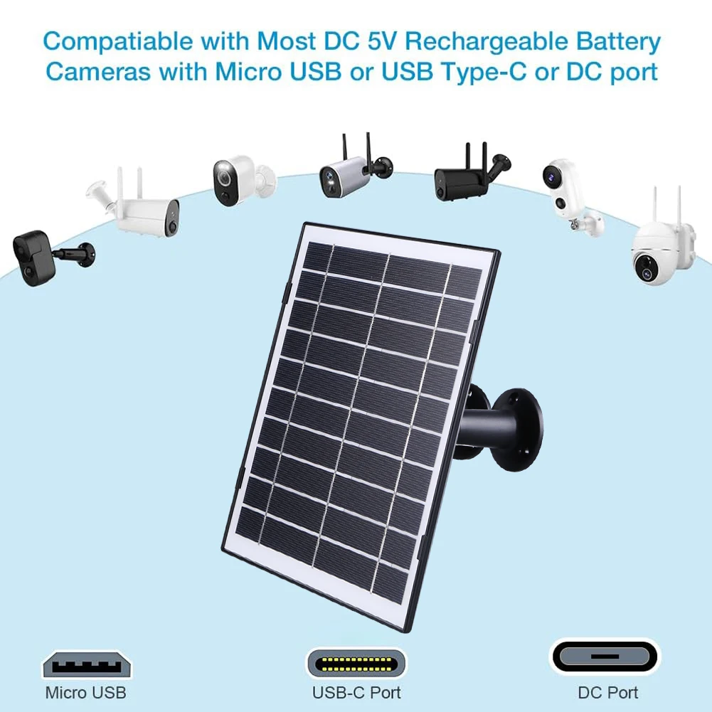 카메라 태양 전지 패널 충전기 마이크로 USB, USB-C, DC5521, IP65 방수, 360 ° 조절 가능, EufyCam, Wyze Cam과 호환 가능, 30W