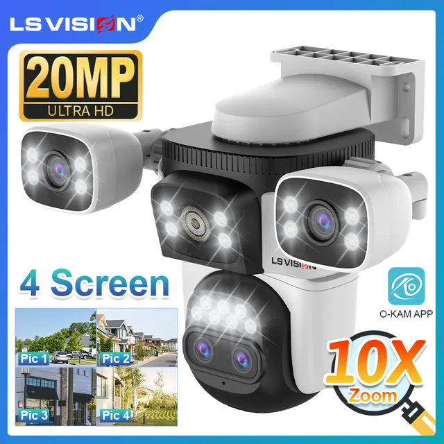 LS VISION 20MP Four Screens WiFi Security Camera Outdoor 10X Optical Zoom Four Lens Human Auto Tracking Waterproof CCTV Cameras 1