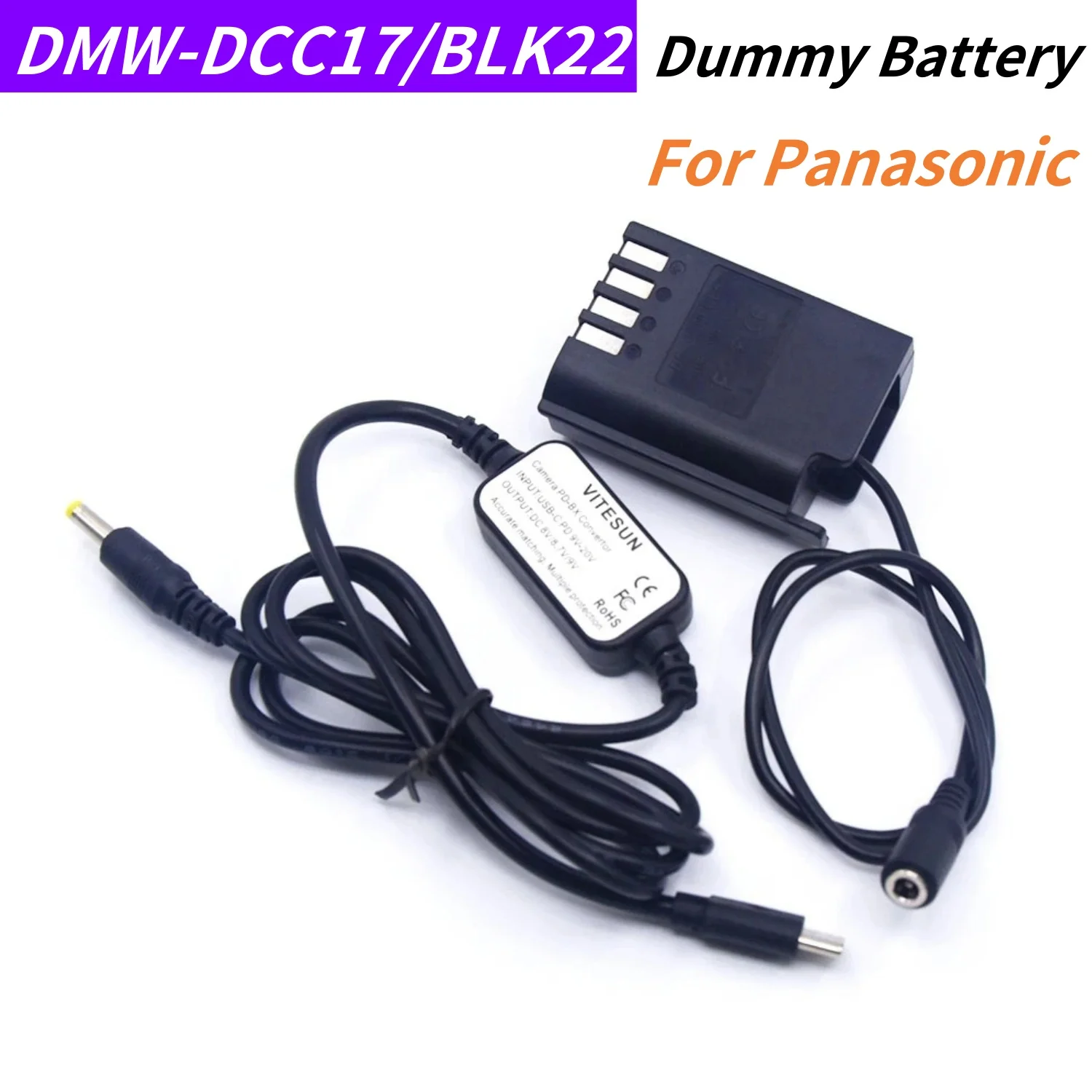 

Type C Power Cable+DMW-BLK22 Dummy Battery DMW DCC17 DC Coupler for Panasonic Lumix S5 DC-S5 DC-S5K GH6 Camera