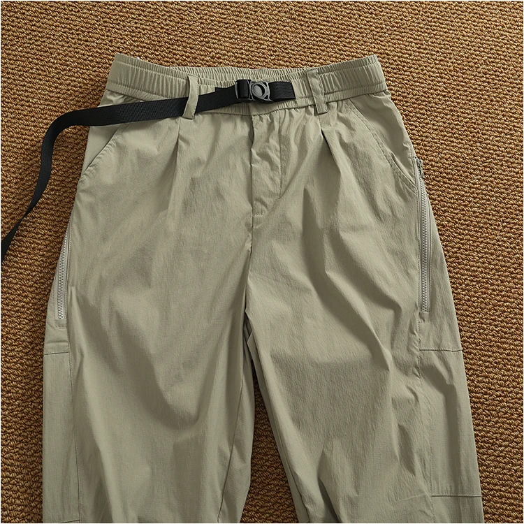 Summer thin outdoor casual pants men's loose micro cone 3D vertical cut micro elastic cargo pants