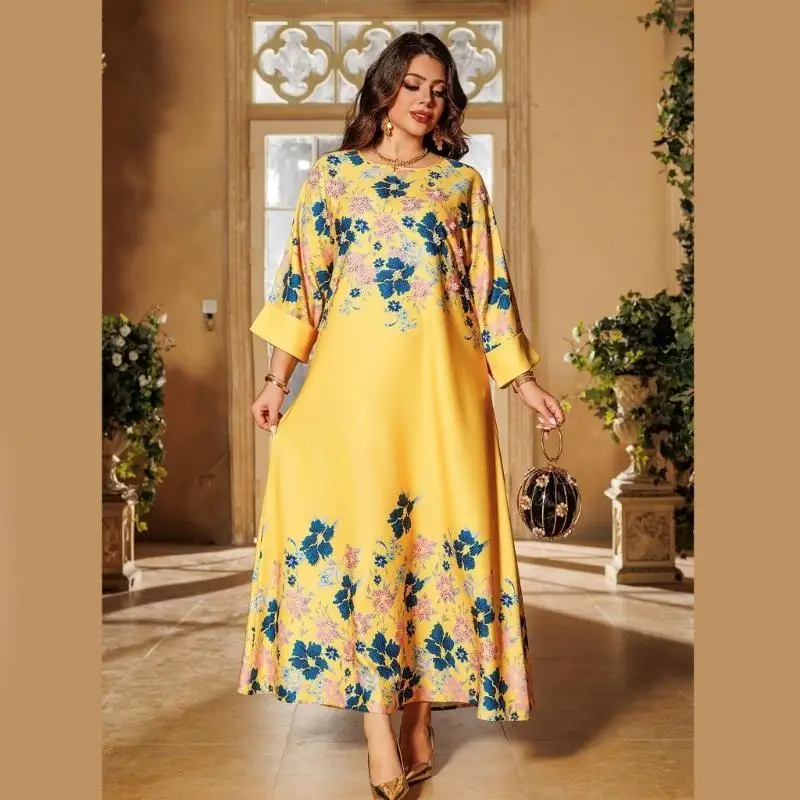 39BD Women Kaftan Kleid Islamische Kaftan Roben Kleid in voller Länge Kaftan Kleid Blumendruckkleid – Detail 7