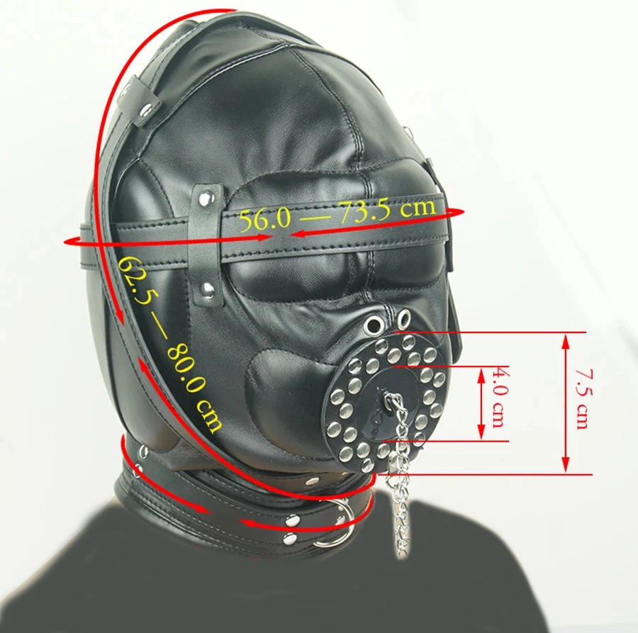 Leather Padded Hood Blindfold And Head Harness Gag Set_voghion.com
