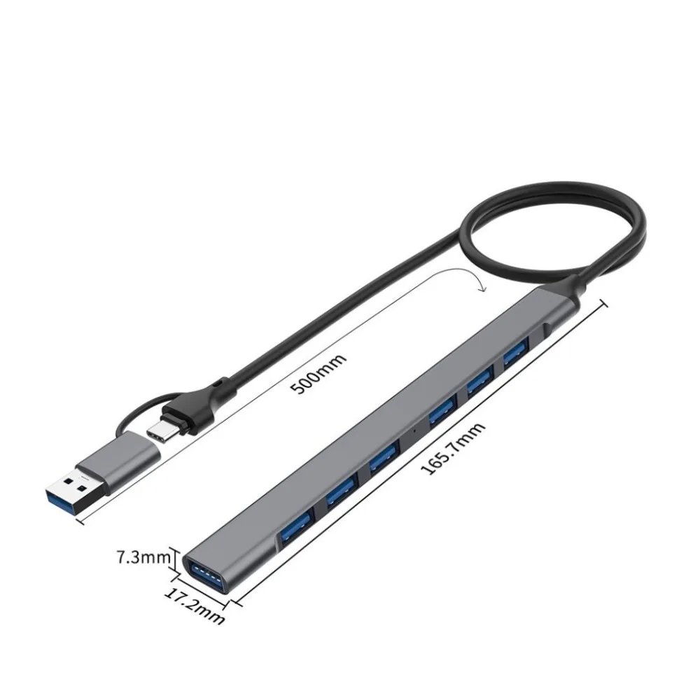 사용하기 쉬운 USB 3.0 C타입 도킹 스테이션, 7 포트, 4 포트, USB C타입 허브, 그레이 PVC, 투인원 도킹 스테이션, 컴퓨터 허브