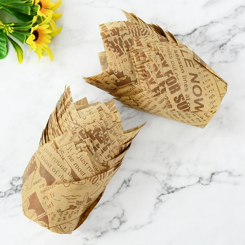 

Newspaper Style Cupcake Liner Baking Cup Case Tray Cake Decorating Tools Wedding Party Caissettes Tulip Muffin Cupcake Paper Cup