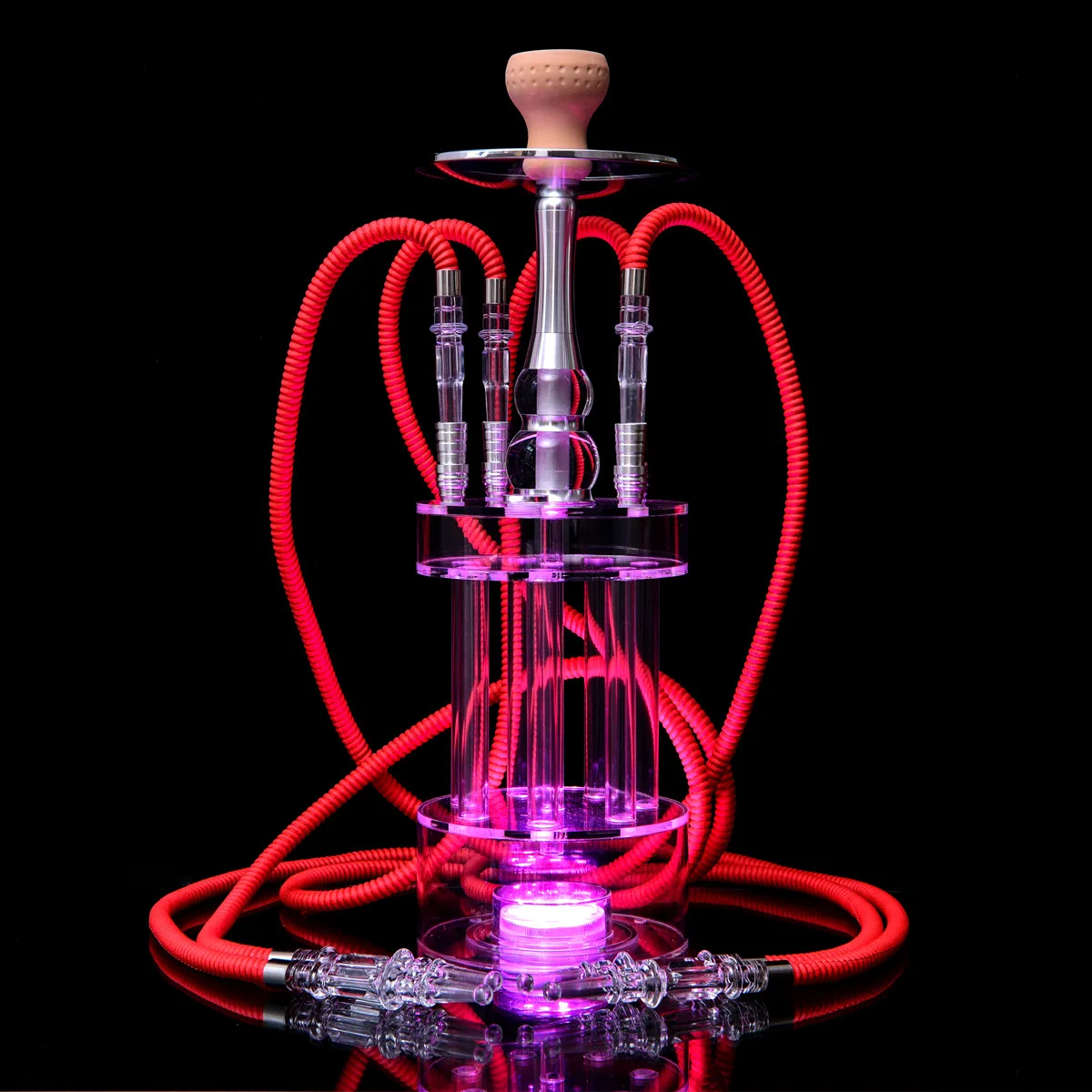 DEJAYA Gatling Hookah Acrylic Narguile Complete Shisha Pipe Set Chicha Cachimba 4 Hoses LED Light Nightclub Party Accessories 3