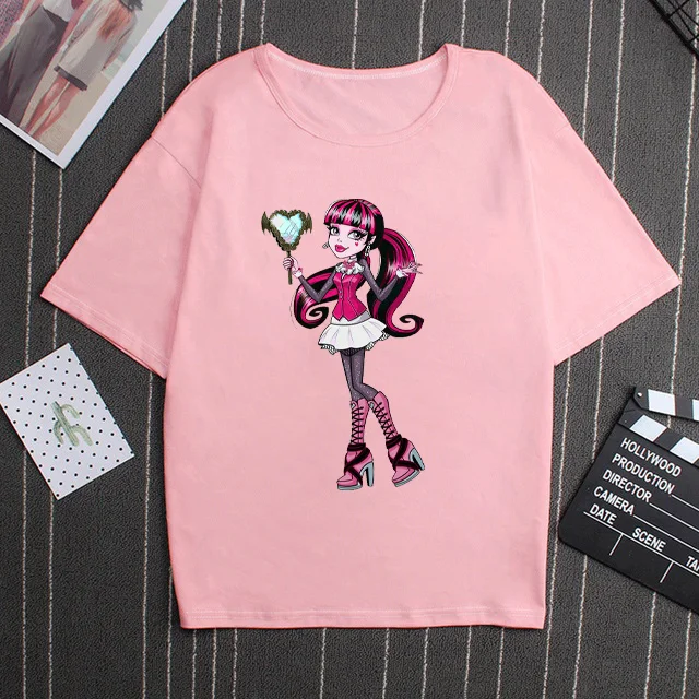 Vendita Calda Lagoona Blue Monster High Classic Pink Cotton Kawaii Women Magic Cartoon Vintage Printed Shirt Vintage Style Streetwear