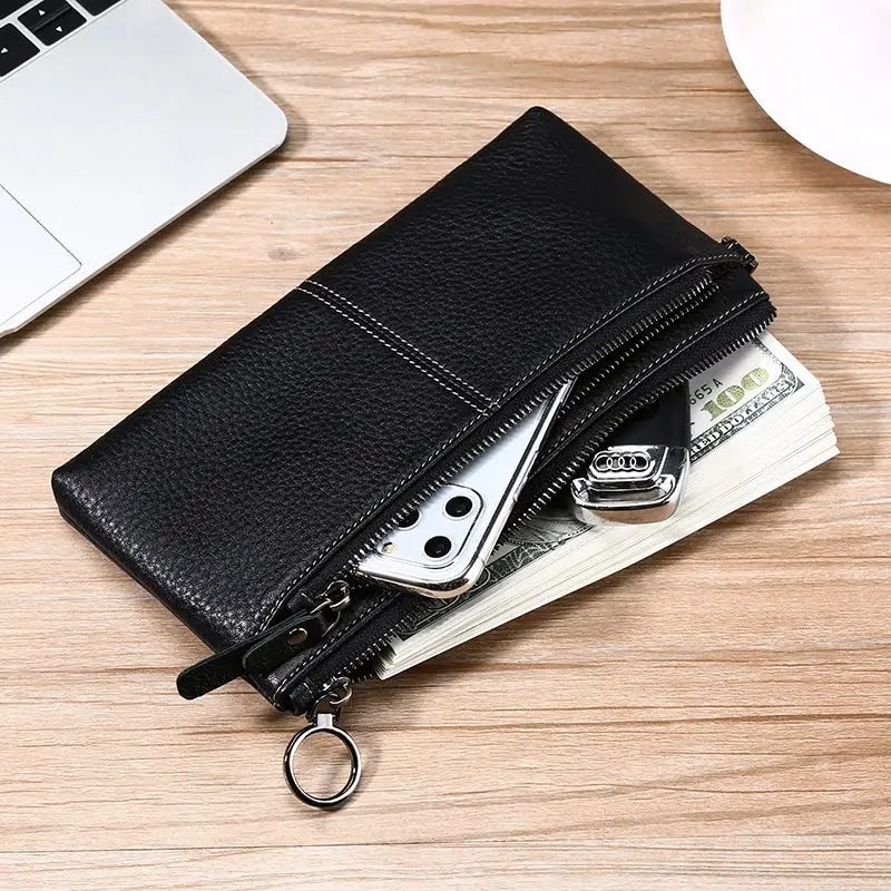 

Wife Gift Women's Long Wallet Leather Handbag Vintage Litchi Pattern Handbag Mobile Phone Bag Cowhide Zipper Card Bag