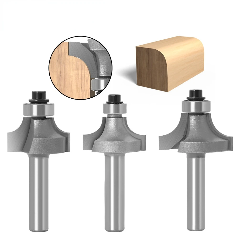 

3pc 8mm Shank Round-Over Router Bits for wood Woodworking Tool 2 flute endmill with bearing milling cutter Corner Round Over Bit