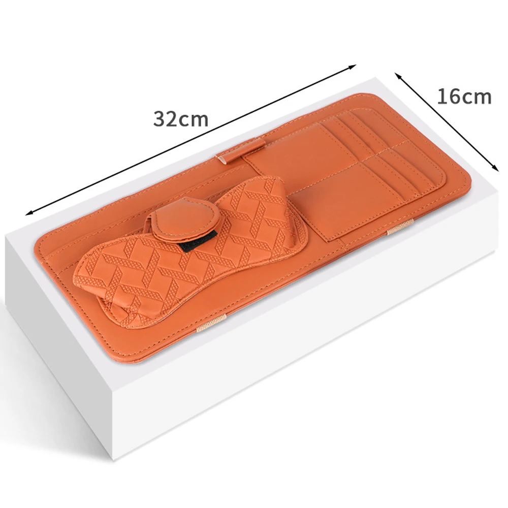 Luxury PU Leather Car Sun Visor Organizer with Multi-Pocket Pouch & Eyeglasses Clip