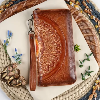 Women's clutch, vintage Bohemian style, multi-card slot long wallet, fashionable inkjet printed phone card holder