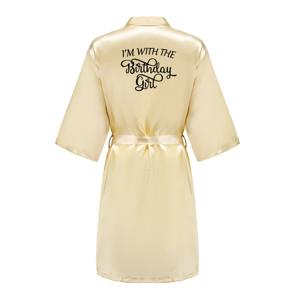 Birthday Party It's My Birthday I'm With The Girl Satin Pajamas Robe Dressing Gown Pajamas Black Writing Kimono Robe women sleepwear sleepwear pajamas