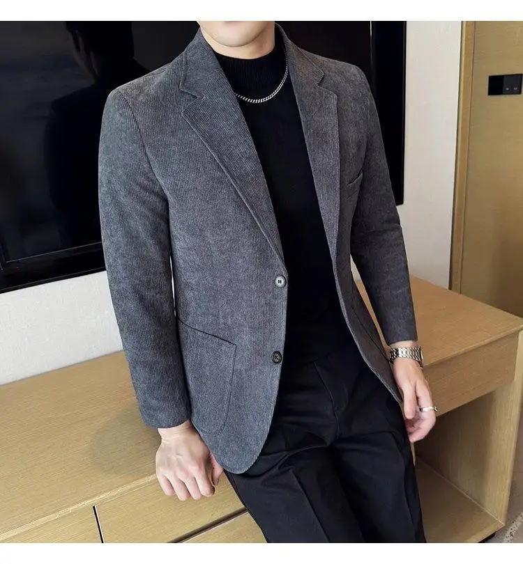 2026 Blazer Modischer Formeller Outdoor-Gentleman Business Einfarbiger Lässiger und Schlankmachender Hochzeits-Gastgeber-Cordblazer – Detail 18