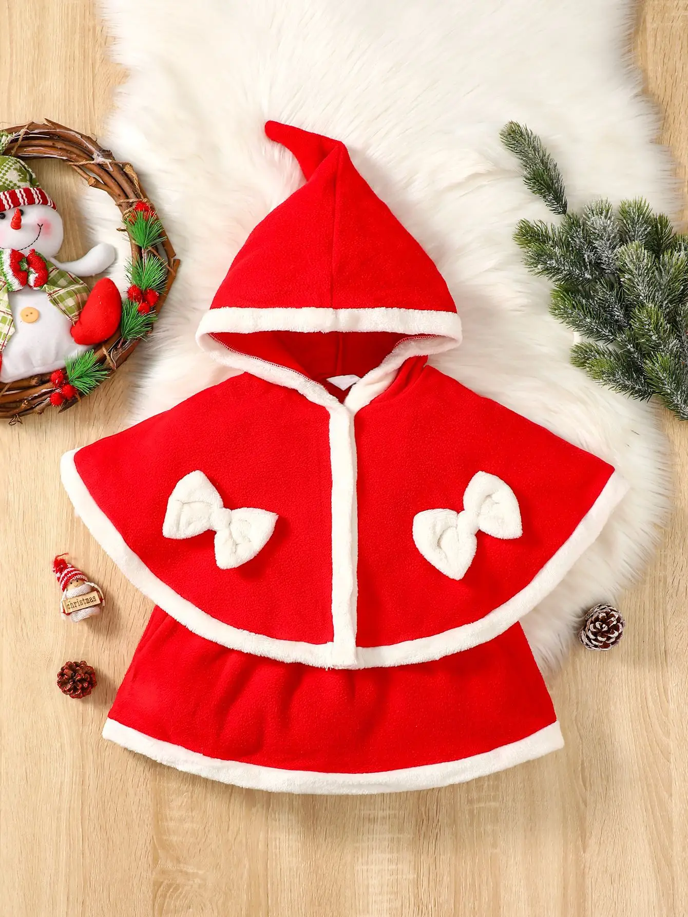 

Toddlers Girl Red Dress with Cloak Cotton Warm Clothing Christmas New Year Costume Kid Sleeveless Hooded Vestidos 6-36 Month