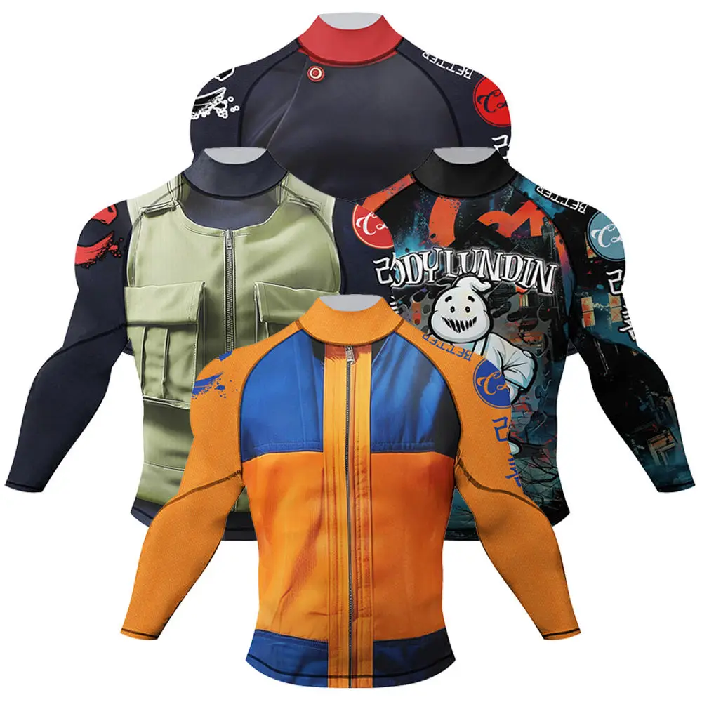 MMA Rash Guard T-shirt with Anti-Slip Rubber Bottom Durable Jiu Jitsu Men Kimono Shirts for Boxing Sport BJJ Rashguard Clothing
