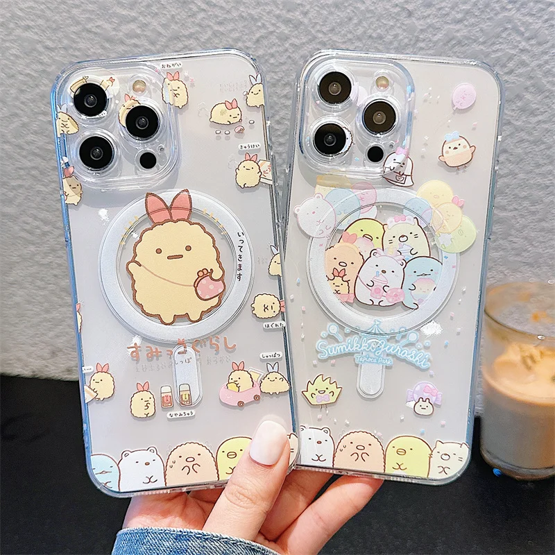 Милый мультяшный Мягкий силиконовый чехол для телефона Sumikko Gurashi Magsafe для iPhone 13 14 15 12 11 Pro Max Plus с беспроводной зарядкой