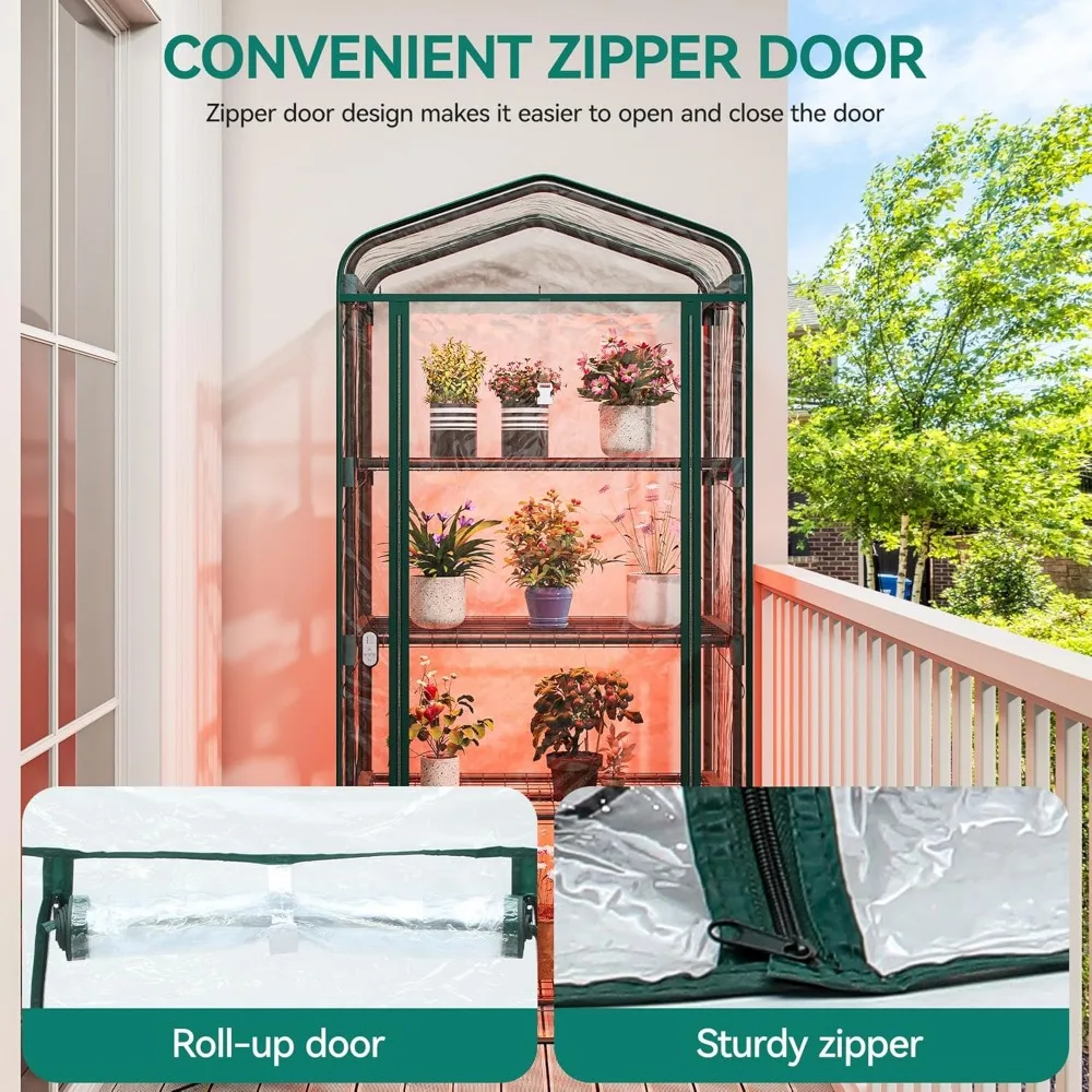 62x27x20 Inch 4-storey Mini Greenhouse, Indoor Greenhouse with Growth Lights, Outdoor Portable Walk-in Greenhouse with Timer 6
