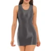 Women's Oil Glossy Stretch Tank Mini Dress Solid Color Sleeveless Tights Bodycon Short Dress Stretch U Neck Party Sundress 4