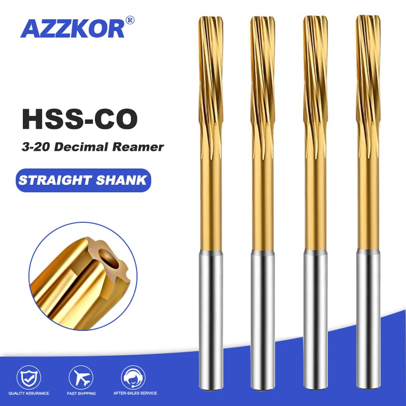 AZZKOR HSSCO Helical Reamer Cobalt Titanium Plated Stainless Steel