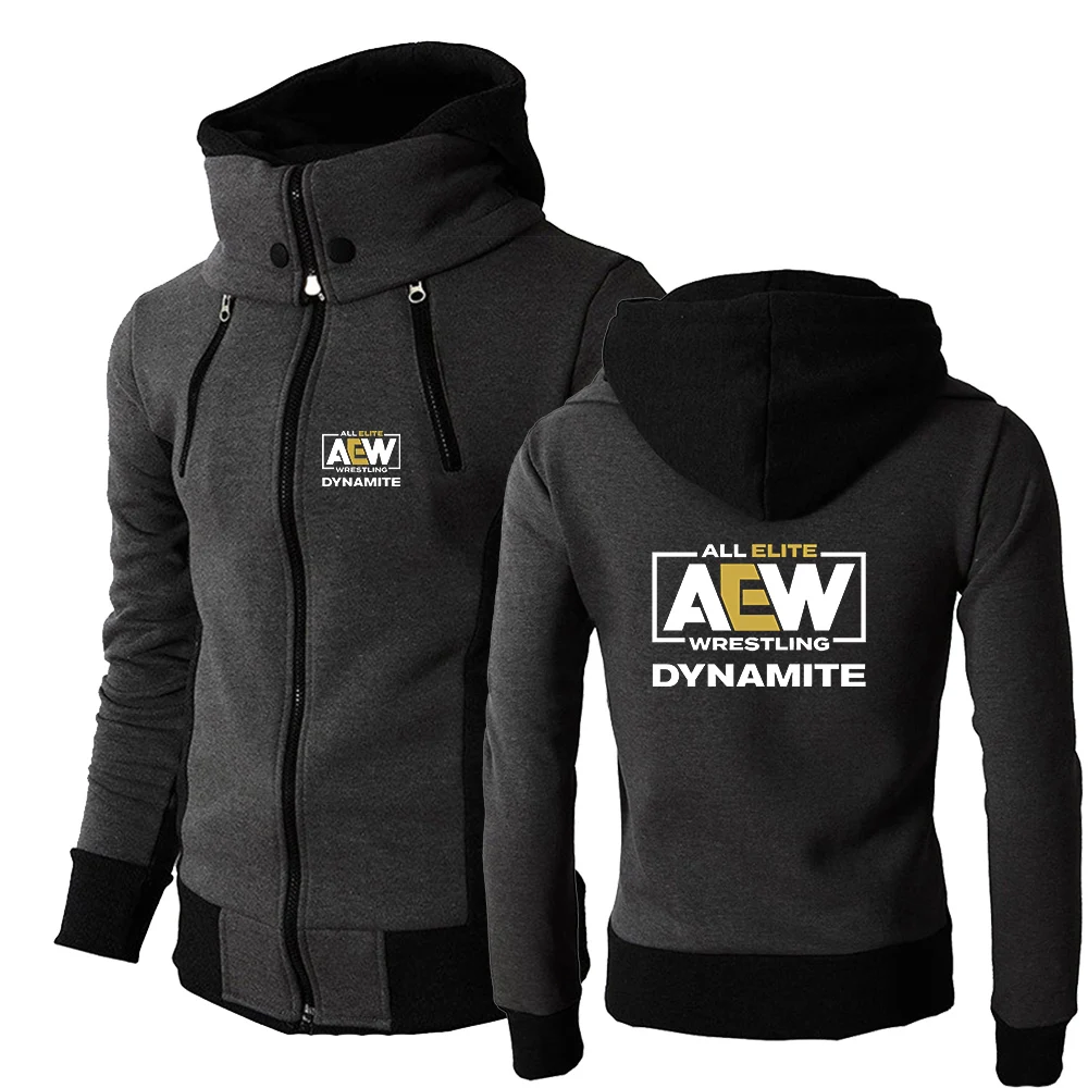 

2024 new printing men's elite AEW wrestling chest zipper hooded sweater with high quality tricolor style casual and comfortable