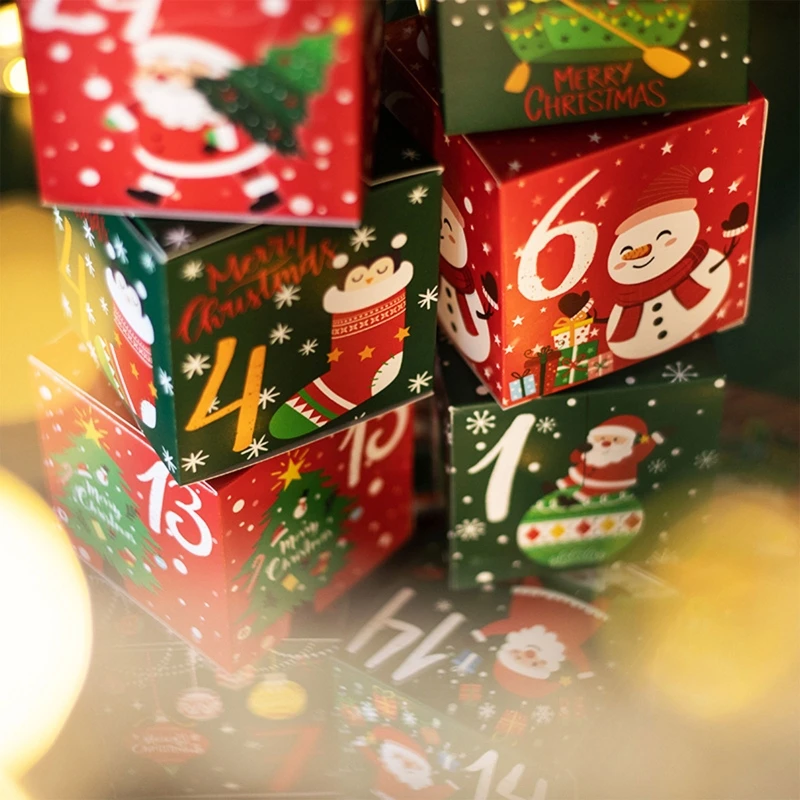 Christmas Advent Calendar Boxes 24Pcs Filling Xmas Small Gifts Wrapping Supplies for Children Girls Boys Birthday Gift