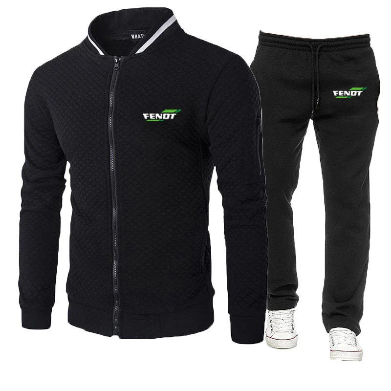 

Fendt new spring and autumn men's leisure sports running sportswear zipper round neck coat trousers slim two-piece suit