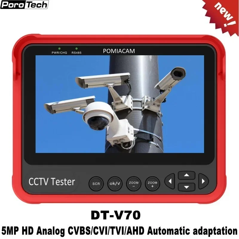 

DT-V70 4.3 Inch Tester Monitor HD 5MP TVI AHD CVI CVBS Analog automatic adaptation wrist CCTV Tester RS485 PTZ Controller