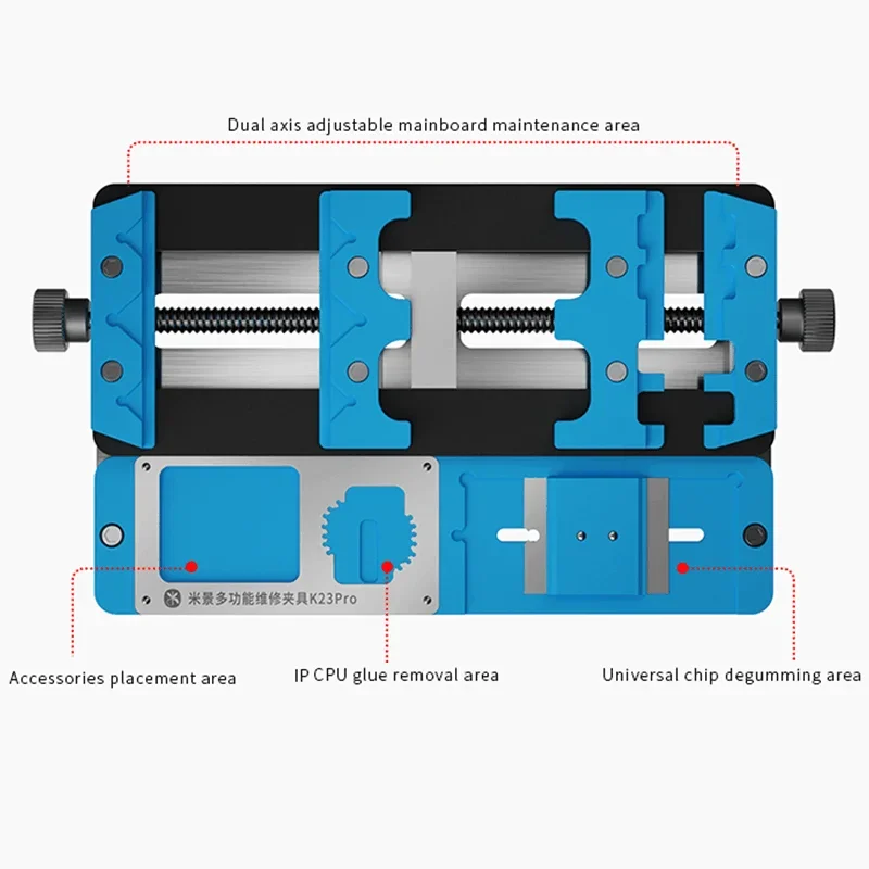 미징 K23 프로 PCB 납땜 고정장치, 듀얼 샤프트 PCB 보드 납땜 거치대, 휴대폰 마더 보드 CPU 접착제 제거 수리 도구