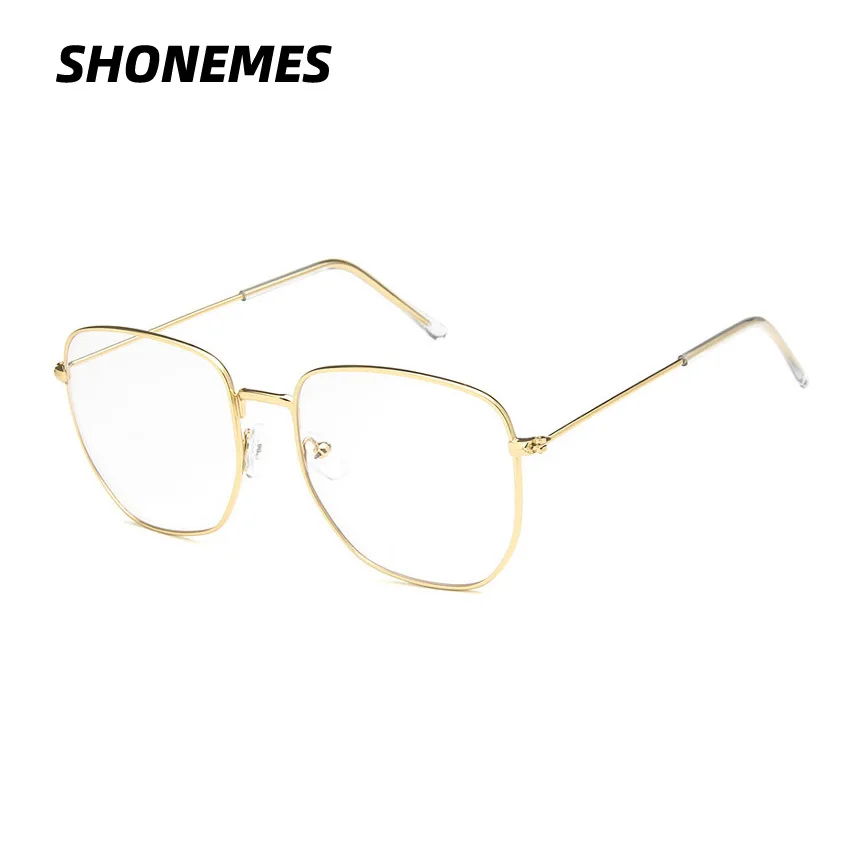 SHONEMES-Montura de gafas poligonales para hombre y mujer, anteojos de gran tamaño, Retro, dorado, plateado, negro