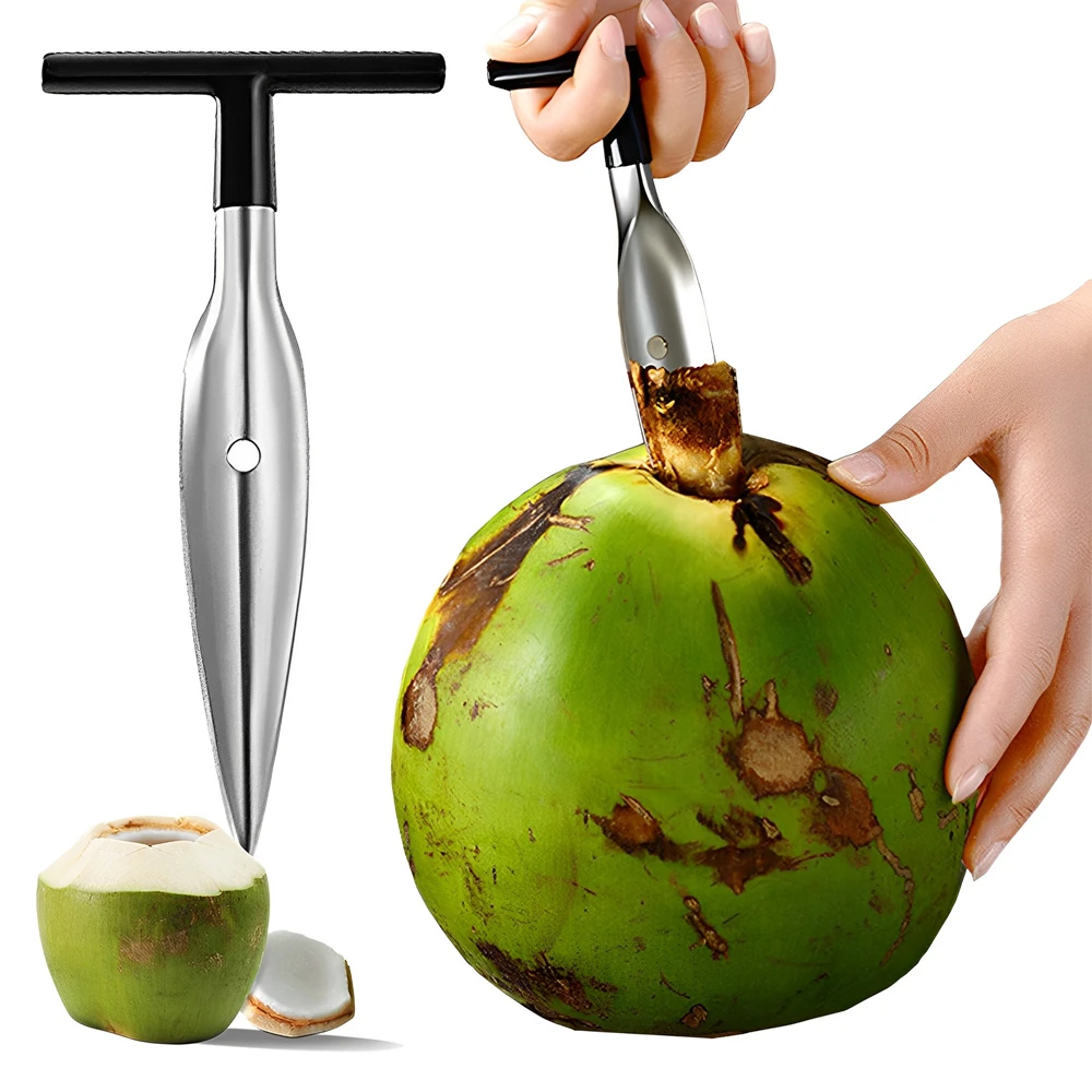 2-Piece Stainless Steel Coconut Opener Tool Set With Handle