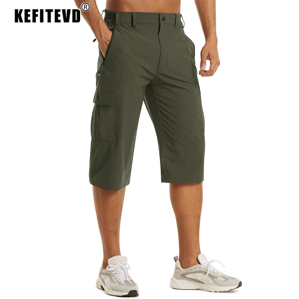 KEFITEVD Summer Quick Dry Shorts Men's Lightweight 3/4 Cargo Short Workout Sport Outdoor Pants Hiking Jogging Camping Bottoms