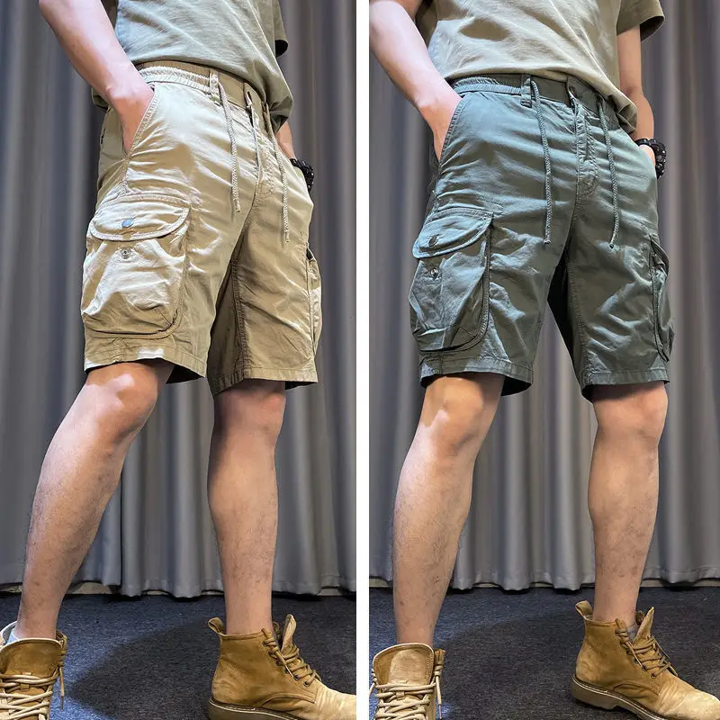 Invisible Open Crotch Pants Thin Retro Elastic Waist Men's Belt Pocket Casual Cargo Shorts Outdoor Sex Convenient  Men Clothing