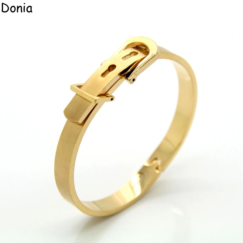 

Donia Jewelry European and American Fashion Four-color Belt Buckle Adjustable Titanium Steel Bracelet Lover Bracelet