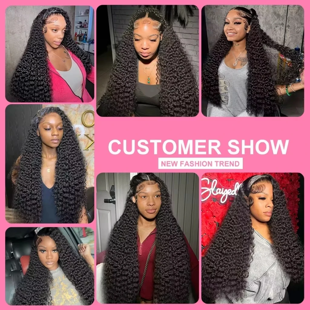 Luvin 40 Inch Deep Wave 13x6 HD Transparent Lace Frontal Human Hair Wigs 220 Density Remy 13x4 Water Curly Front Wig For Women 6