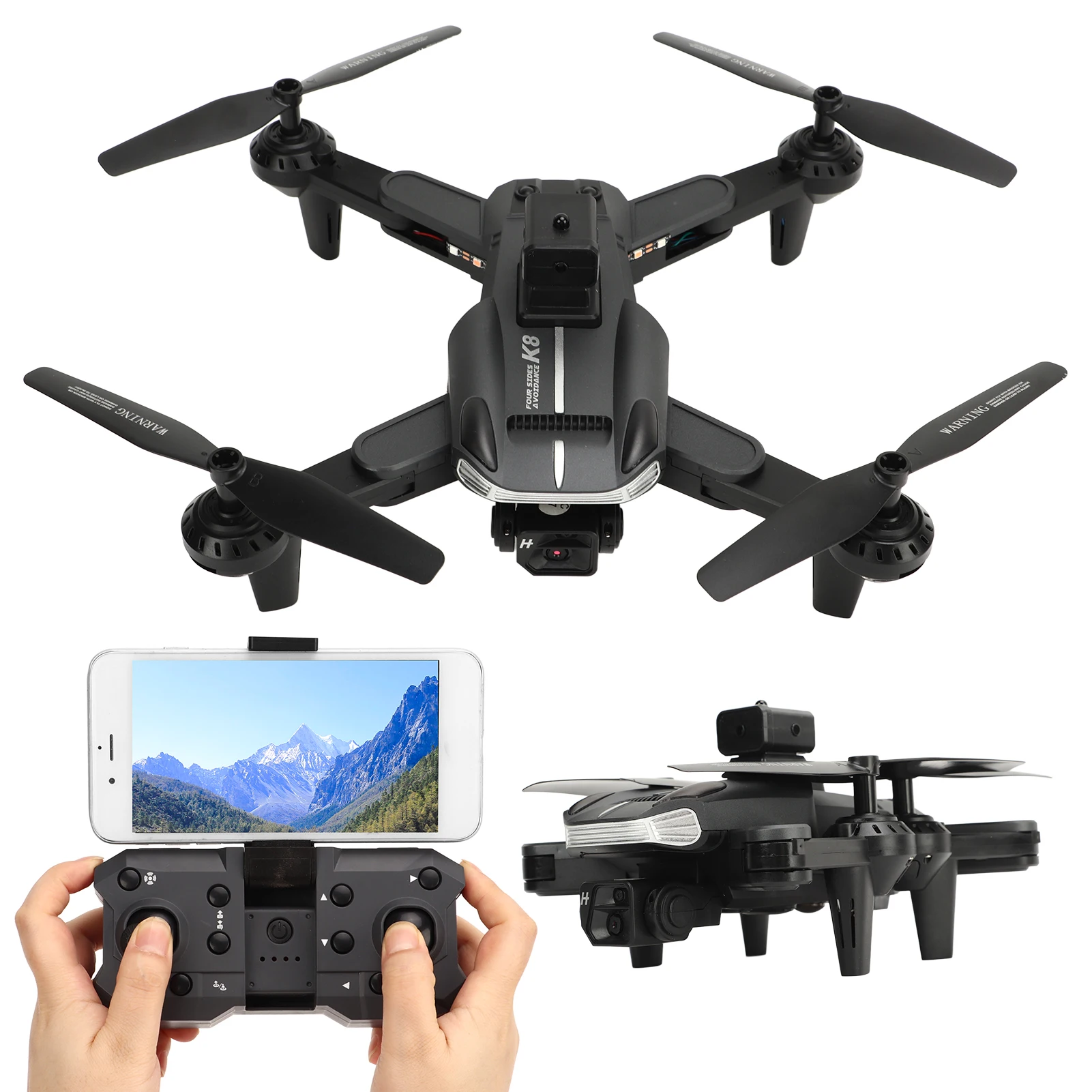 Foldable Drone 4K HD Dual Camera 50x Zoom WiFi Intelligent Obstacle Avoidance RC Quadcopter with LED Light for Adults Kids