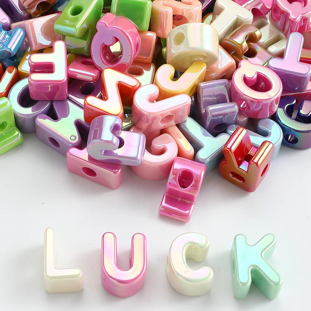 20 Stück gemischte farbige 3D-Buchstaben-Acrylperlen mit geradem Loch, Abstandshalterperlen für die Schmuckherstellung, DIY-Armband, Halskette, Perlen-Schlüsselanhänger