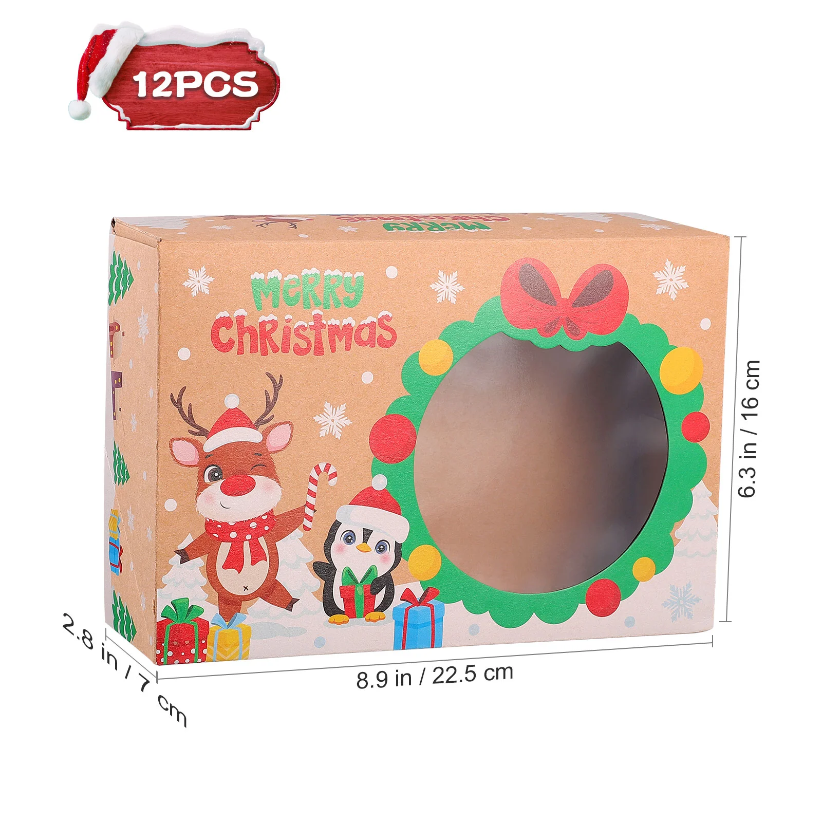 

Gift Box Christmas Treat Boxes Candy Bakery Cookie Holders Supplies with Window Xmas Party Favors Kraft