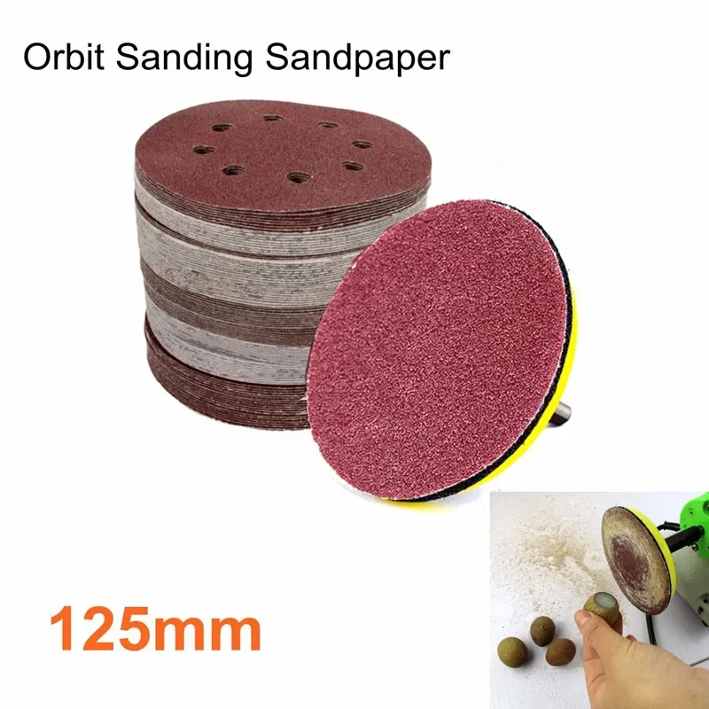 10Pcs 125mm Round Shape Sanding Discs Buffing Sheet Sandpaper 8 Hole Sander Polishing Pad 80/180/240/320/1000/1500/2000 Grit