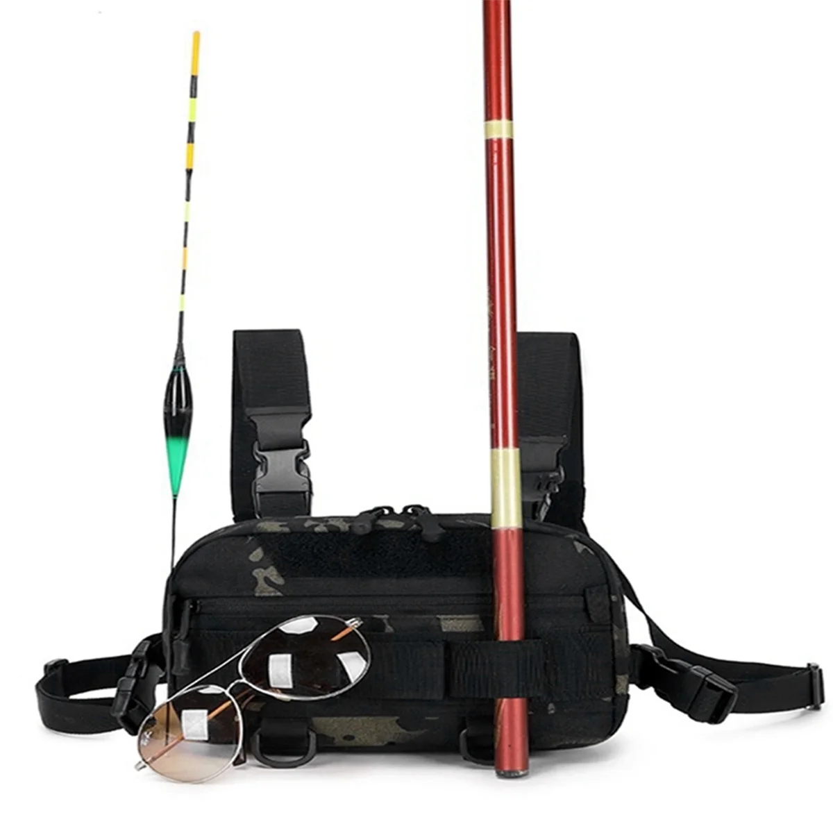 BAAU Rig Backpack Camping Recon Kit Bag Vest Front Pouch Multi-Purpose Daypack for Hiking Fishing Lure Pack,Black
