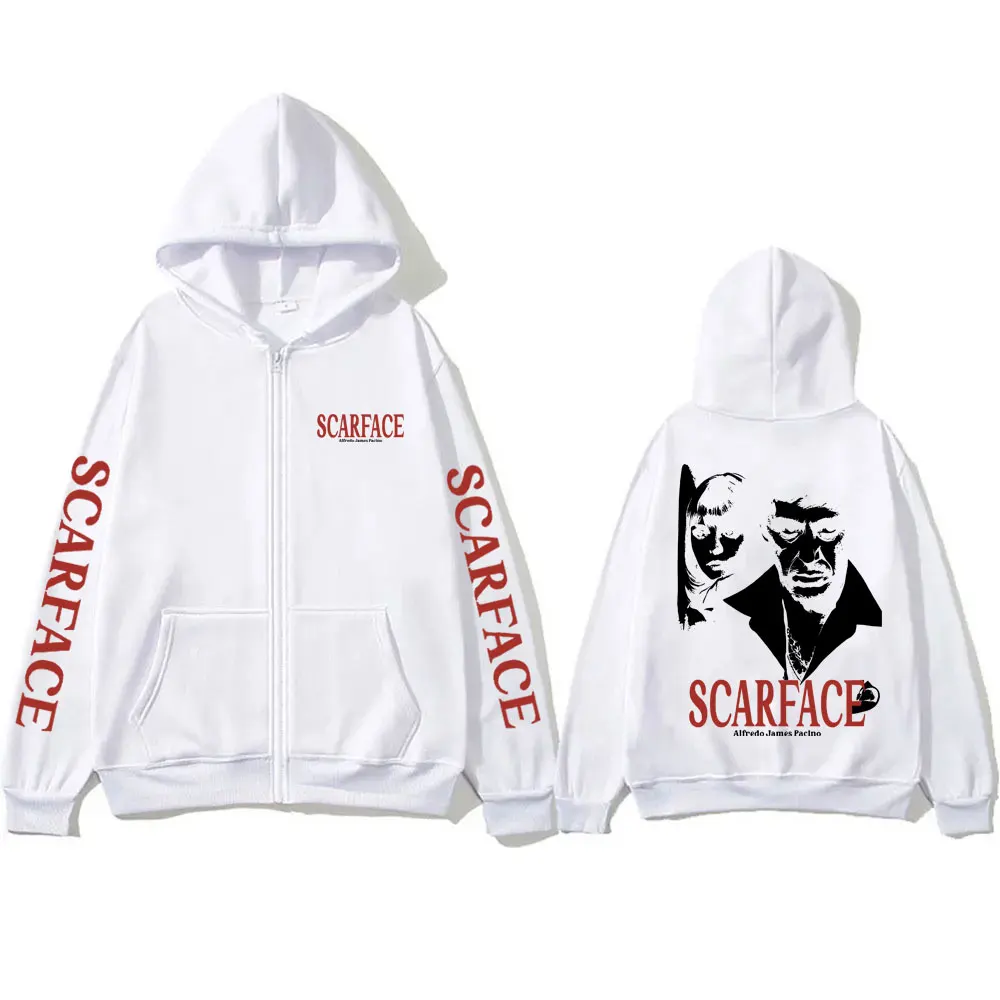 Classic Vintage Movie Scarface Al Pacino Tony Montana Zipper Hoodie Mens Streetwear Men Women Rock Black Oversized Zip Up Jacket